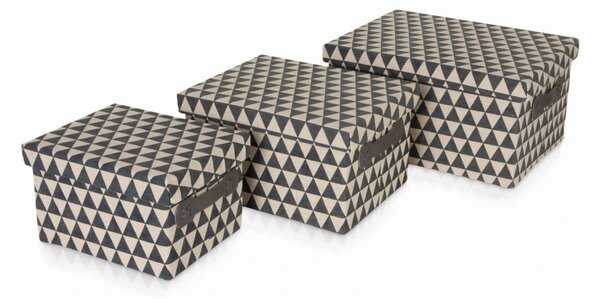 MÖVE Set 3 úložných košů s víkem CANVAS se vzorem šedý