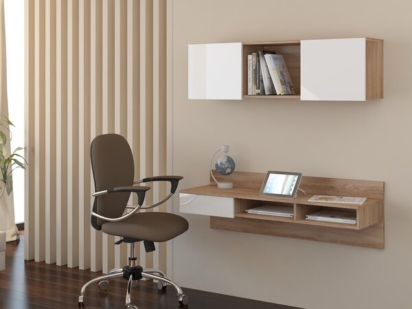 Designový psací stůl DELIA, dub sonoma/bílý lesk, 5 let záruka