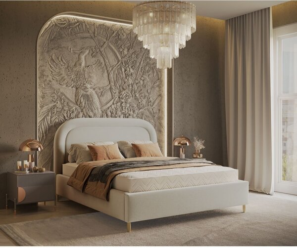 Krémová čalouněná dvoulůžková postel s úložným prostorem s roštem 180x200 cm Mija – Maison de Rêve