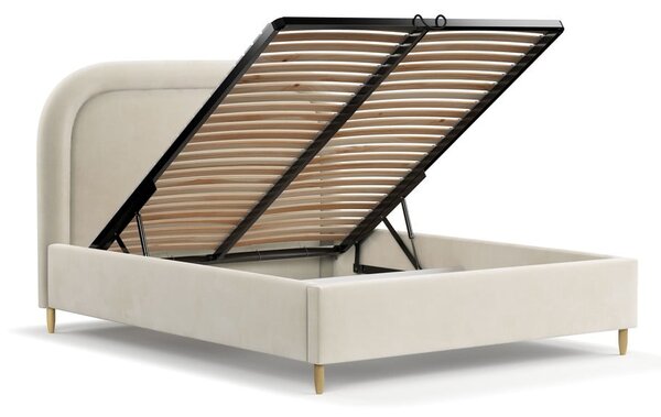 Krémová čalouněná dvoulůžková postel s úložným prostorem s roštem 180x200 cm Mija – Maison de Rêve