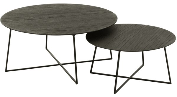 J-line Set dvou černých dřevěných konferenčních stolků Eve 80/60 cm