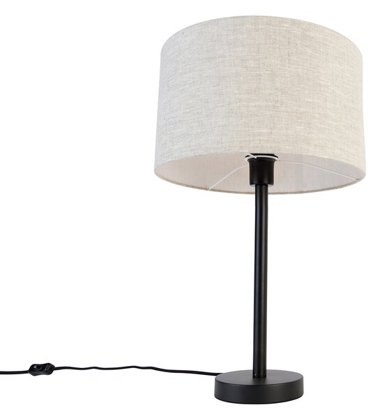 Moderní stolní lampa černá s lněným stínidlem světle šedá 35 cm - Simplo
