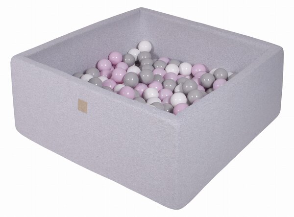 MeowBaby Suchý bazének s míčky 90x90x40cm s 200 míčky, čtvercový, šedý: bílá, šedá, růžová