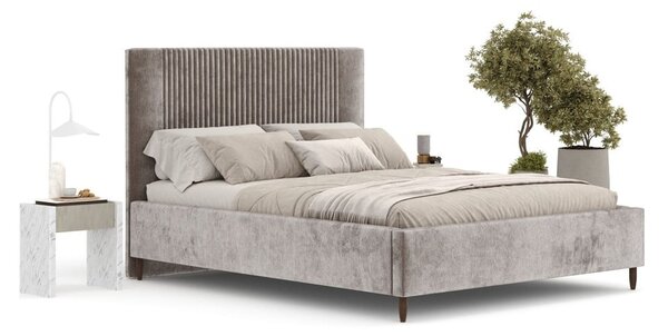 Béžová čalouněná dvoulůžková postel s úložným prostorem s roštem 160x200 cm Etero – Maison de Rêve