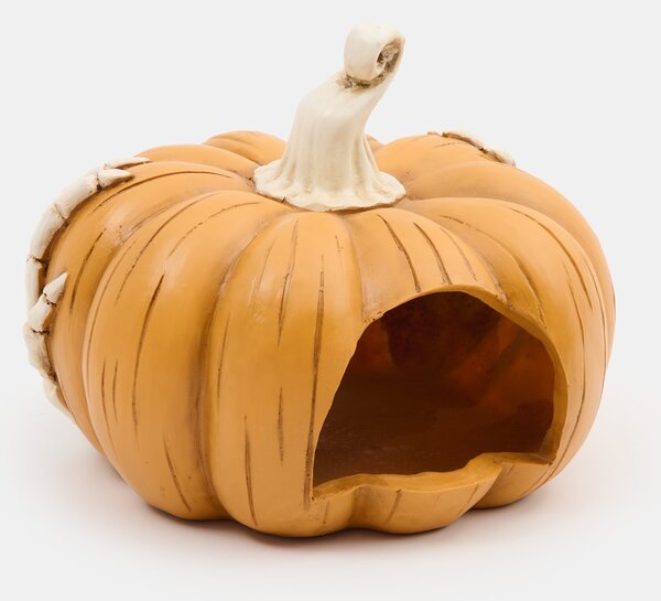 Sinsay - Halloweenský svícen na LED svíčky ve tvaru dýně s kostlivými rukama - oranžová