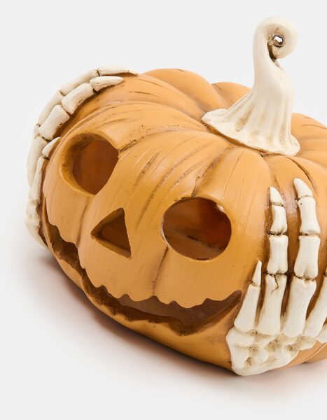 Sinsay - Halloweenský svícen na LED svíčky ve tvaru dýně s kostlivými rukama - oranžová