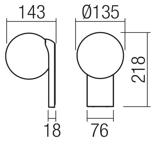 Redo Nástěnné LED svítidlo OPALE 9,5W, v. 218 mm, TRIAC, IP44 Barva: Černá, Barva světla: 2700K