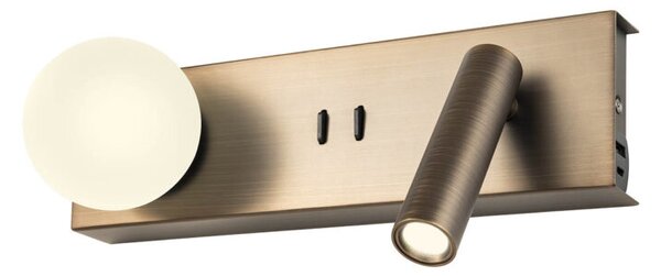 Redo Nástěnné LED svítidlo NORMA 5+3W, š. 28 cm, USB-A/USB-C Barva: Mosaz, Barva světla: 2700K