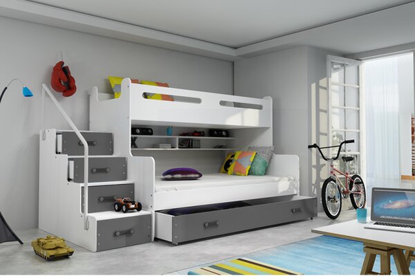 Dětská patrová postel s úložným prostorem a matracemi 80x200 IDA 3 - bílá / grafit