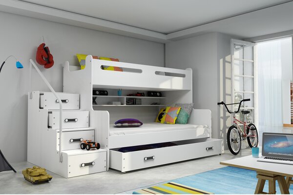Dětská patrová postel s úložným prostorem a matracemi 80x200 IDA 3 - bílá