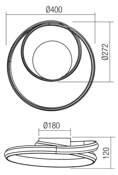 Redo Nástěnné/stropní LED svítidlo TORSION, 30W, ø 40 cm, 3-step 2700-4000K Barva: Zlatá