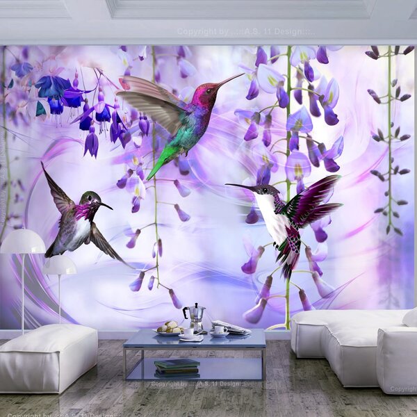 Samolepící tapeta fialové kolibříci - Flying Hummingbirds - 196x140