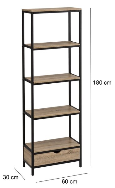 Černá přírodní knihovna v dekoru dubu 60x180 cm Urban – Casa Selección