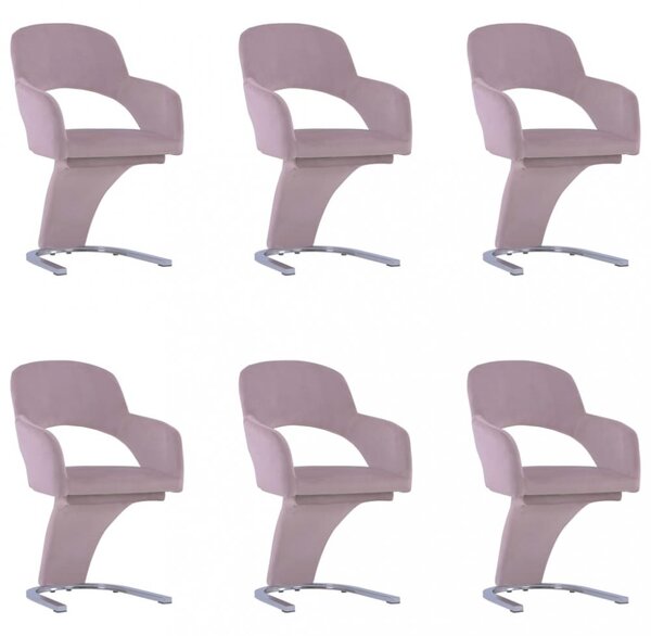 Jídelní židle 6 ks samet / chrom Dekorhome Světle růžová