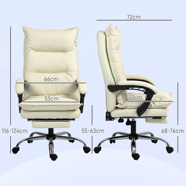 Vinsetto ergonomické kancelářské křeslo, náklon 155° s vysouvací opěrkou nohou, snadno čistitelná PU koženka, polstrované opěrky, otáčecí a výškově na