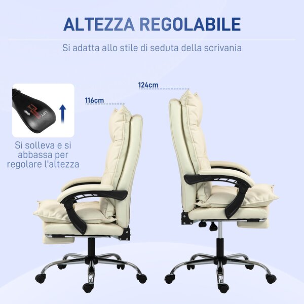 Vinsetto ergonomické kancelářské křeslo, náklon 155° s vysouvací opěrkou nohou, snadno čistitelná PU koženka, polstrované opěrky, otáčecí a výškově na