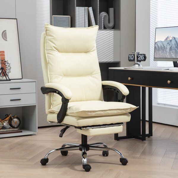 Vinsetto ergonomické kancelářské křeslo, náklon 155° s vysouvací opěrkou nohou, snadno čistitelná PU koženka, polstrované opěrky, otáčecí a výškově na
