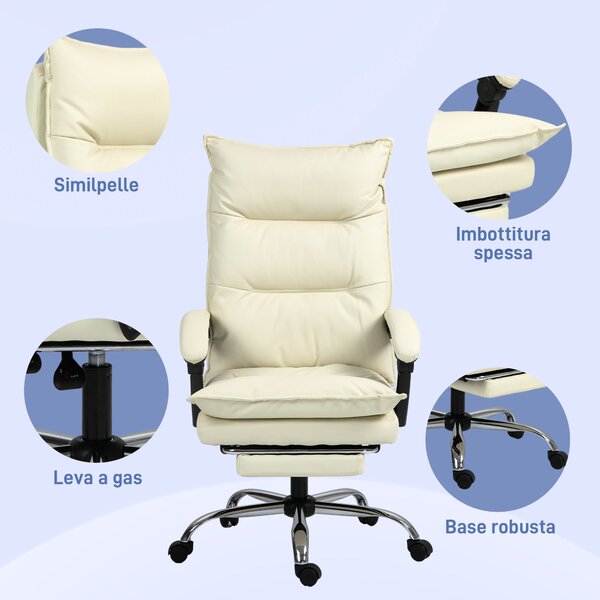 Vinsetto ergonomické kancelářské křeslo, náklon 155° s vysouvací opěrkou nohou, snadno čistitelná PU koženka, polstrované opěrky, otáčecí a výškově na