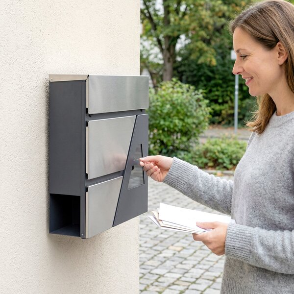 HOMCOM nástěnná poštovní schránka, voděodolná, tiché dovírání, držák na noviny a 2 klíče, 37 × 10 × 37 cm, tmavě šedá | Aosom