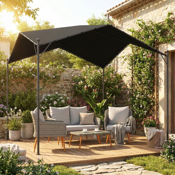 Outsunny pergola 3 x 3 m — nakloněná střecha, polyester UPF30+, pozinkovaný kovový rám, venkovní altán, terasa | Aosom