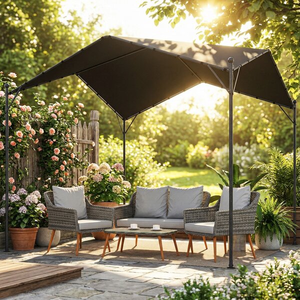 Outsunny pergola 3 x 3 m — nakloněná střecha, polyester UPF30+, pozinkovaný kovový rám, venkovní altán, terasa | Aosom