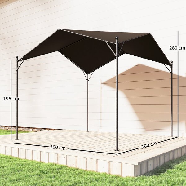Outsunny pergola 3 x 3 m — nakloněná střecha, polyester UPF30+, pozinkovaný kovový rám, venkovní altán, terasa | Aosom