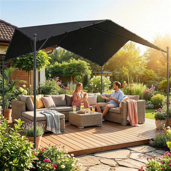 Outsunny pergola 3 x 3 m — nakloněná střecha, polyester UPF30+, pozinkovaný kovový rám, venkovní altán, terasa | Aosom