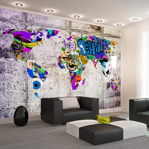Samolepící tapeta mapa v graffiti provedení - Across Colorful World - 147x105