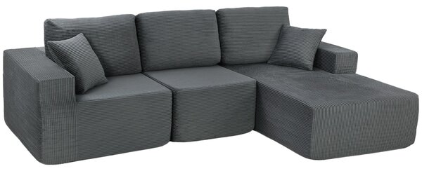 HOMCOM rohová rozkládací pohovka 2v1 267 cm, manšestr, tmavě šedá | Aosom