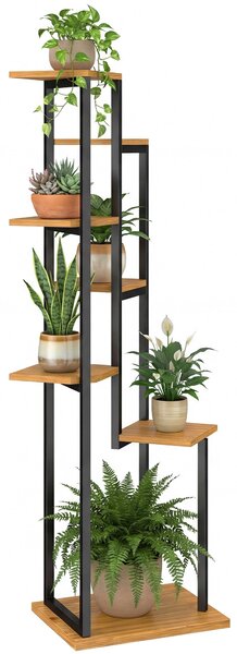 Outsunny 7patrový stojan na květiny, 130 cm, stupňovitý dřevěno-ocelový regál – světle hnědý | Aosom