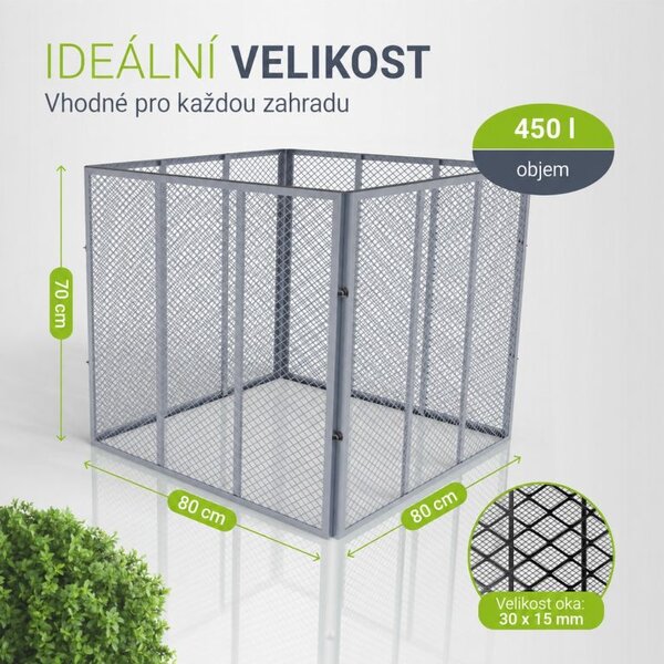 Kovový zahradní kompostér 450 l, 80 × 80 × 70 cm, stříbrný