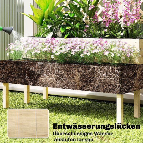 Outsunny dvoupatrový vyvýšený truhlík s mřížkou — 2 dřevěné truhlíky s látkovými vložkami pro popínavé rostliny, 108 × 62 × 120 cm | Aosom