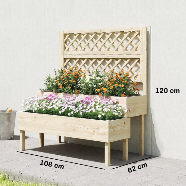 Outsunny dvoupatrový vyvýšený truhlík s mřížkou — 2 dřevěné truhlíky s látkovými vložkami pro popínavé rostliny, 108 × 62 × 120 cm | Aosom