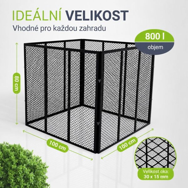 Kovový zahradní kompostér 800 l, 100 × 100 × 80 cm, černý