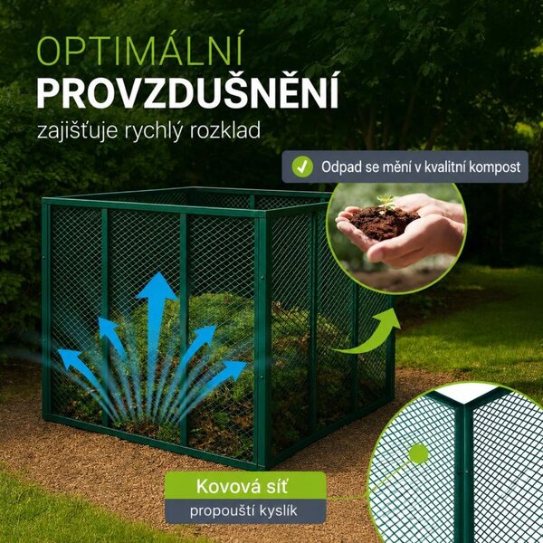 Kovový zahradní kompostér 800 l, 100 × 100 × 80 cm, zelený