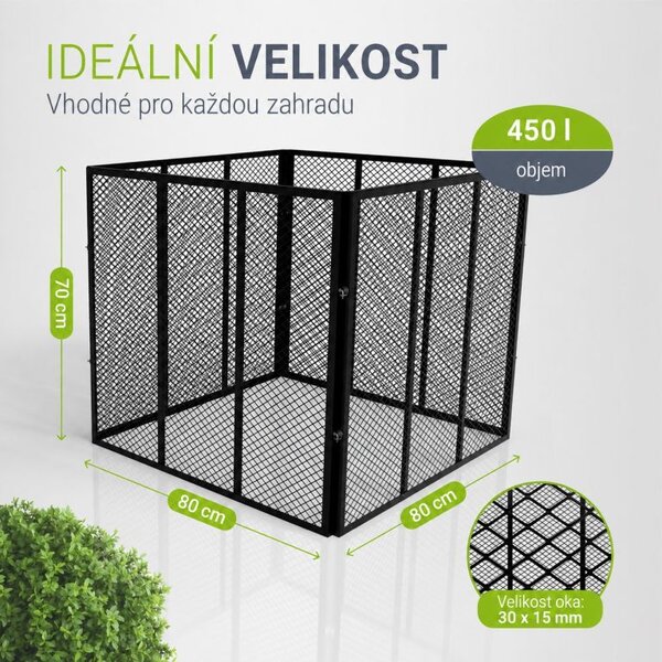 Kovový zahradní kompostér 450 l, 80 × 80 × 70 cm, černý