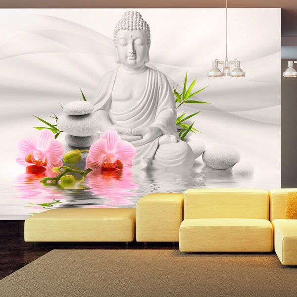 Samolepící tapeta harmonický Buddha - Buddha and two orchids - 147x105