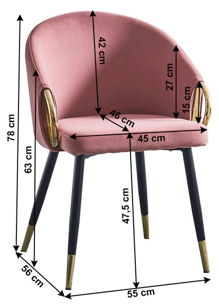 KONDELA Designové křeslo, růžová velvet látka / gold chrom zlatý, DONKO