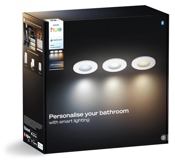 Philips Hue Adore zápustné koupelnové svítidlo kulaté 3x4,2W, 2000-6500K, IP44, bílá (3ks)