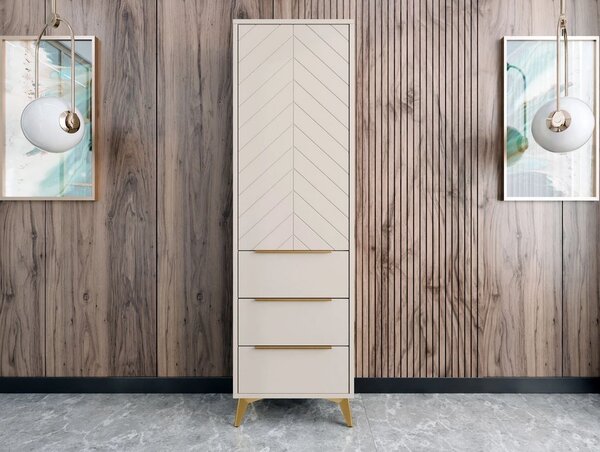 Úzká šatní skříň 54 cm se šuplíky XELA - písková béžová