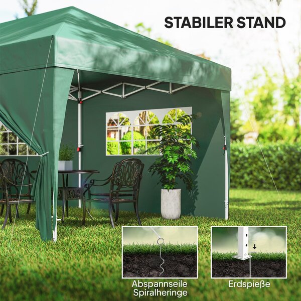 Outsunny pavilon přibližně 5,90 × 2,95 m – skládací pop‑up altán s okny a zipovými dveřmi, odnímatelné stěny, UV ochrana, tmavě zelený | Aosom