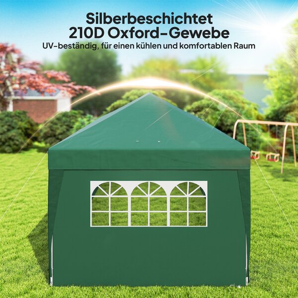 Outsunny pavilon přibližně 5,90 × 2,95 m – skládací pop‑up altán s okny a zipovými dveřmi, odnímatelné stěny, UV ochrana, tmavě zelený | Aosom