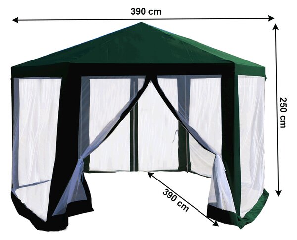 KONDELA Stanový altán do zahrady, 3,9x2,5x3,9m, zelená / bílá, RINGE TYP 1 + 6 bočních stran