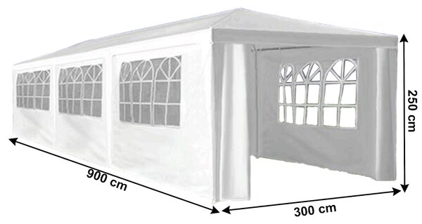 KONDELA Zahradní párty stan, bílá, 3x9 m, TEKNO NEW TYP 3 + 8 bočních stran
