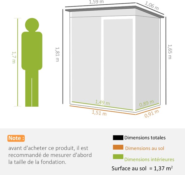 Outsunny kovová zahradní kůlna 1,37 m² — 159 x 106 x 181 cm, posuvné dveře, větrání, šikmá střecha, 2 páry rukavic, snadná montáž — tmavě šedá | Aosom