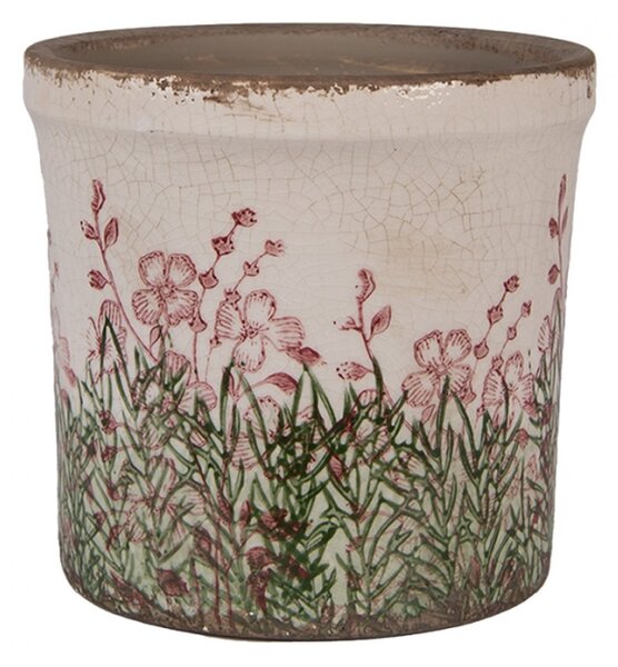 Béžovo-zelený keramický květináč Linneke M – 15x14 cm