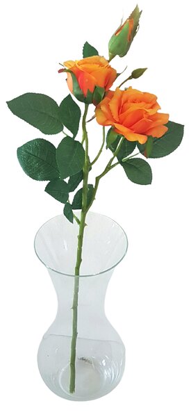 Růže umělá kusová x2 + 1 poupě 53cm pogumovaná, top kvalita oranžová