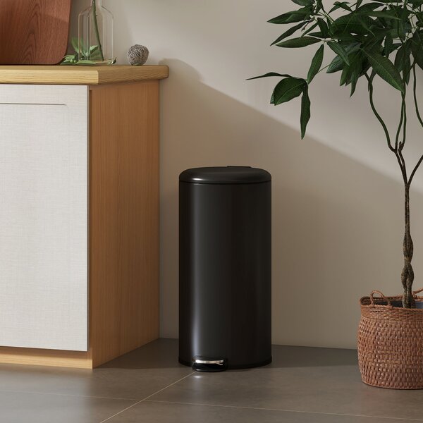 HOMCOM 30 l odpadkový koš s pedálem a víkem, vyjímatelný vnitřní kbelík, tiché dovírání — černý, 36 × 30 × 63,5 cm | Aosom