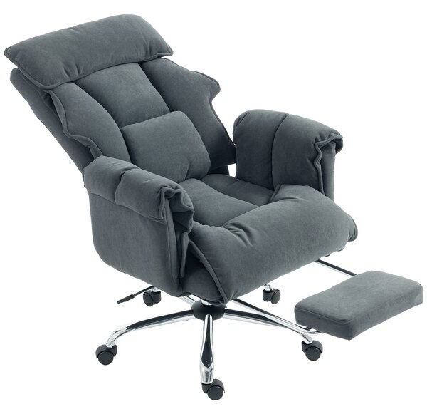 Ergonomická kancelářská židle HOMCOM s bederní oporou, výsuvnou opěrkou nohou a 360° otočením — polární fleece, tmavě šedá | Aosom
