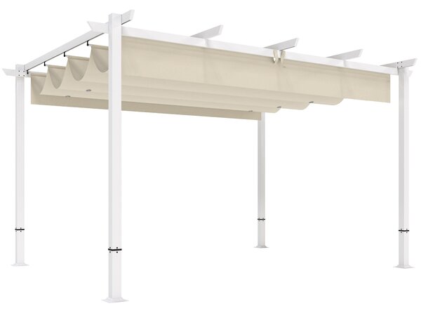 Outsunny pergola se zatahovací střechou 3,90 × 2,97 m, magnetické zapínání, ochrana UPF 30+, samostatný zahradní altán s odvodněním, béžová | Aosom